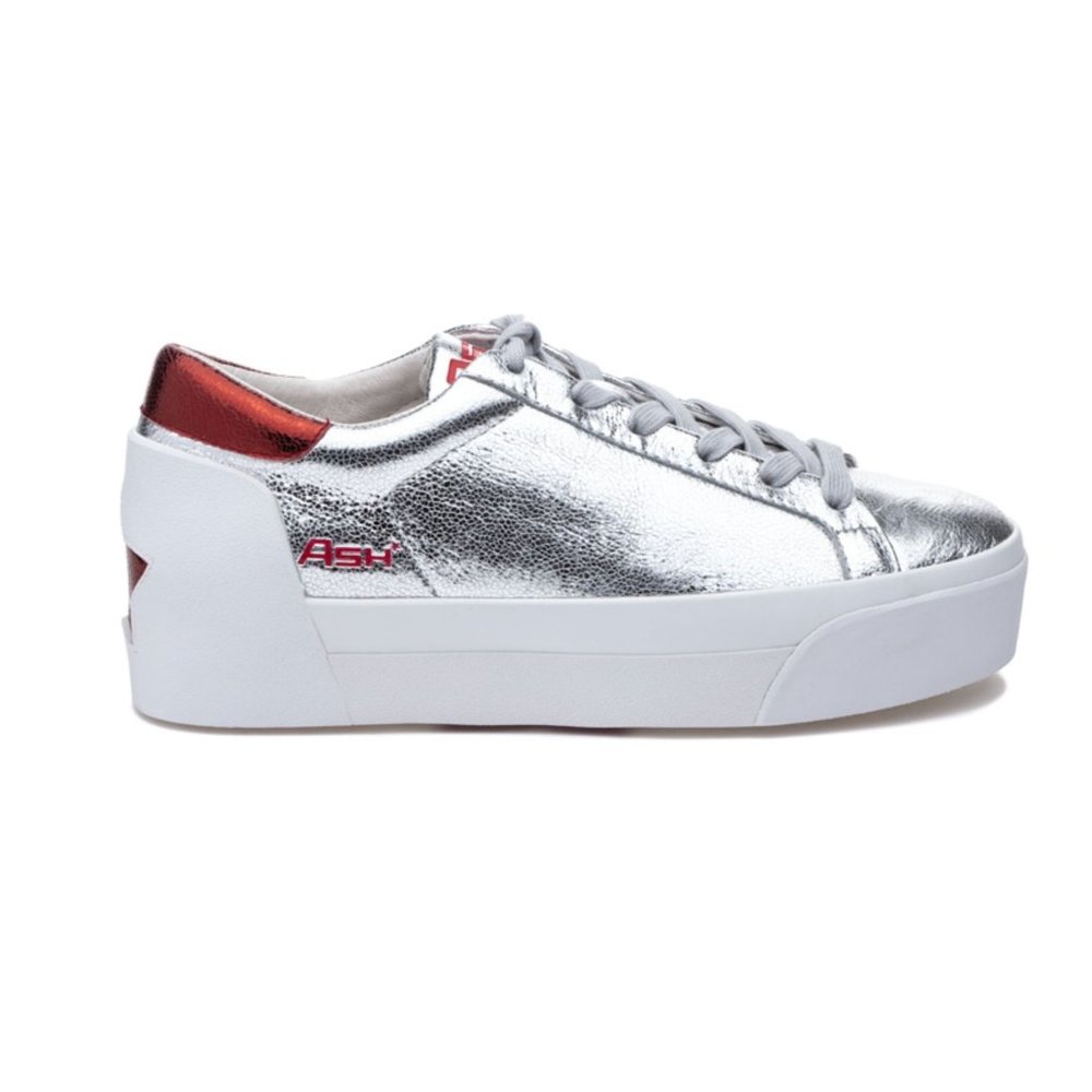 ASH Boogie Bis  Silver Metallic Leather Platform Sneakers - Size 41 11